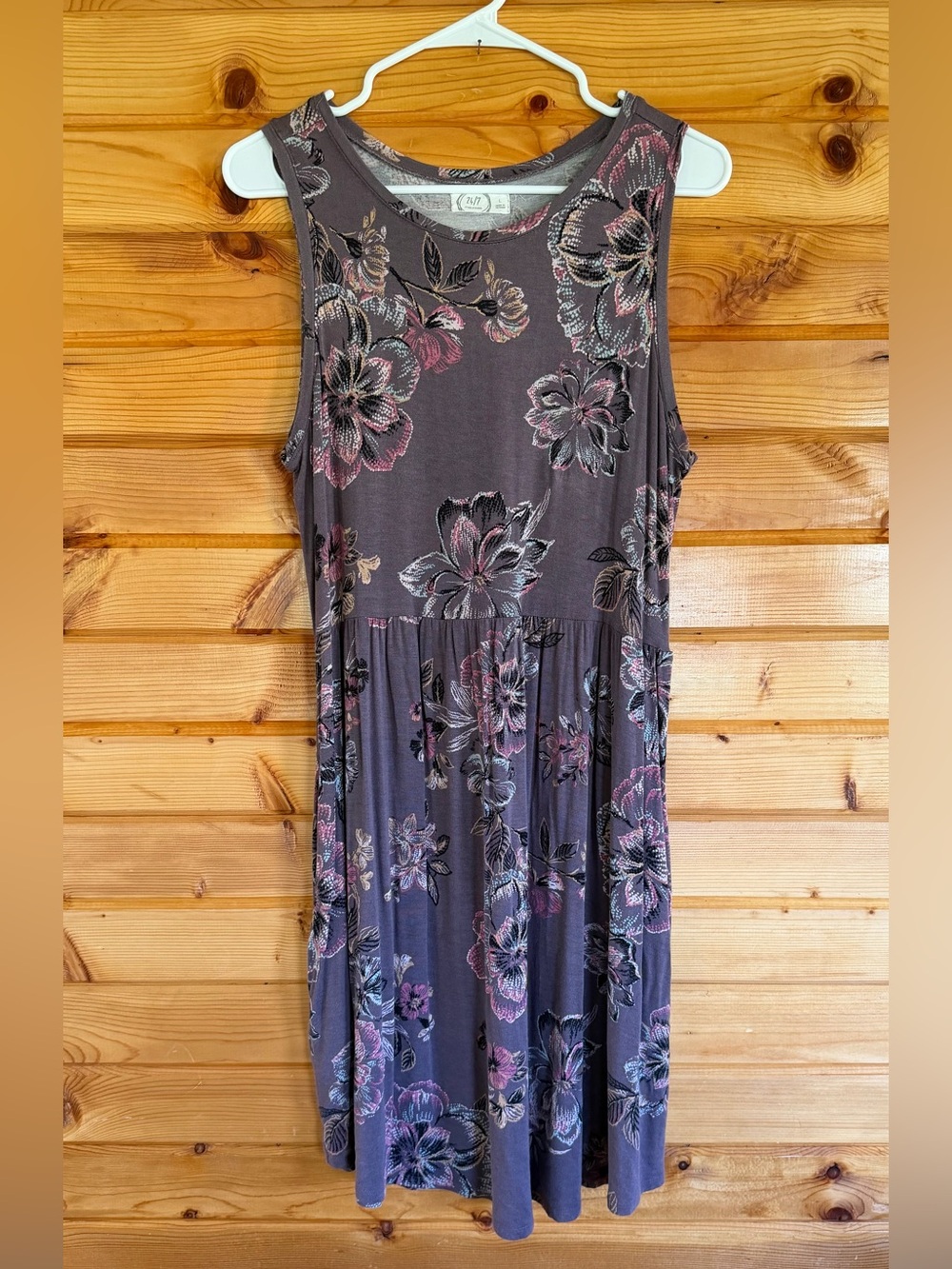 Maurices Gray Floral Sleeveless Midi Dress with Pink Accents
